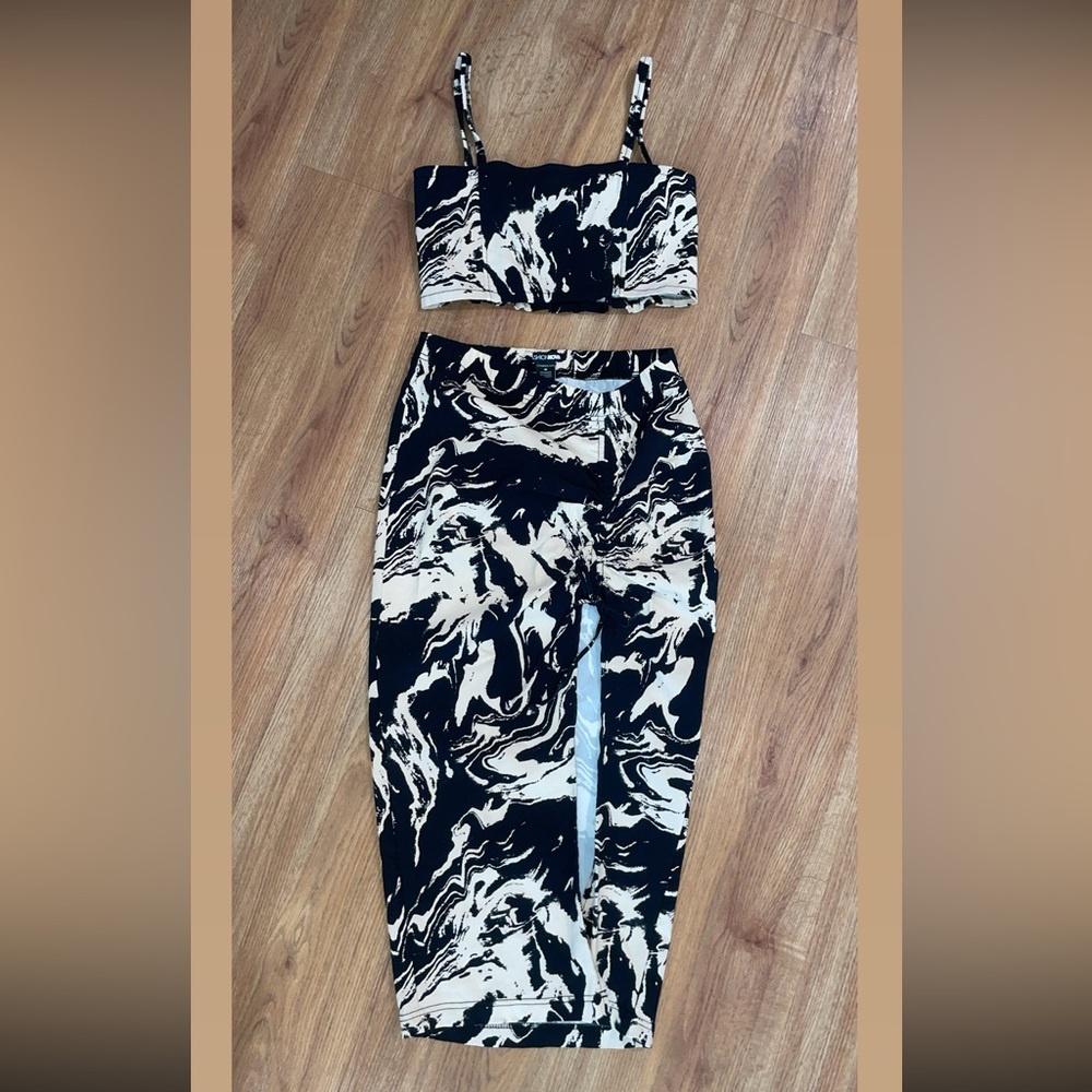 Fashion Nova high-Waist Marble Print Pencil Skirt - Black & tan